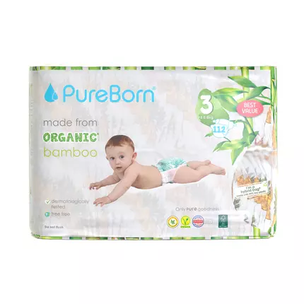 Pure Born Nappies Size Master 3, 5.5-8kg, 2-8 Months (Pack of 224pcs)