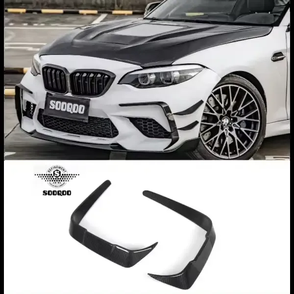 Front Canards SQ Style Dry Carbon Fiber Front Bumper Lip Trim Compatible With BMW M2 F87 / M2C F87 2017-2022