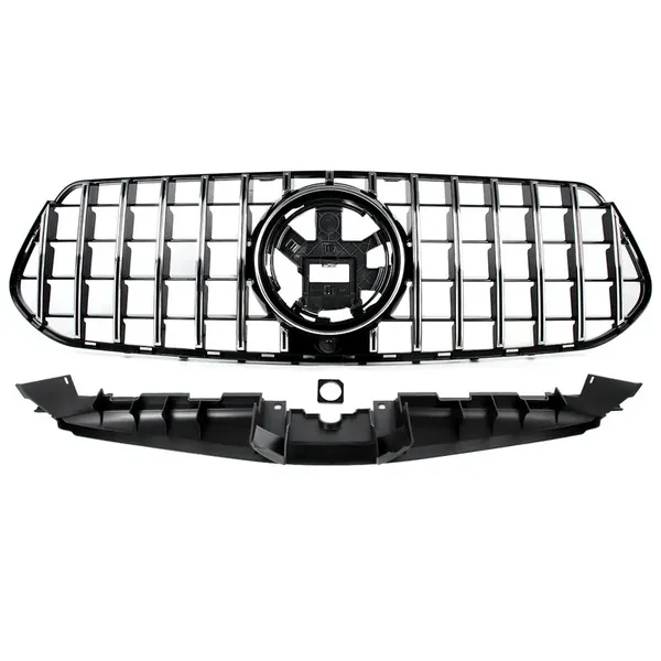 Front Upgraded Amg Bumper Show Panamericana Grill Gt Amg Style Black Silver CC-6041 Compatible With Mercedes Gle Class W167 Lci 2024+