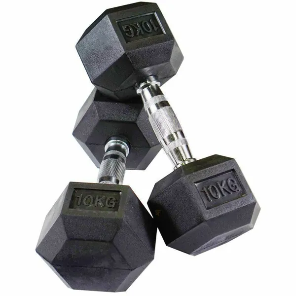 Shen Commercial Rubber Hexagonal Dumbbells 10kg with Chrome Handles