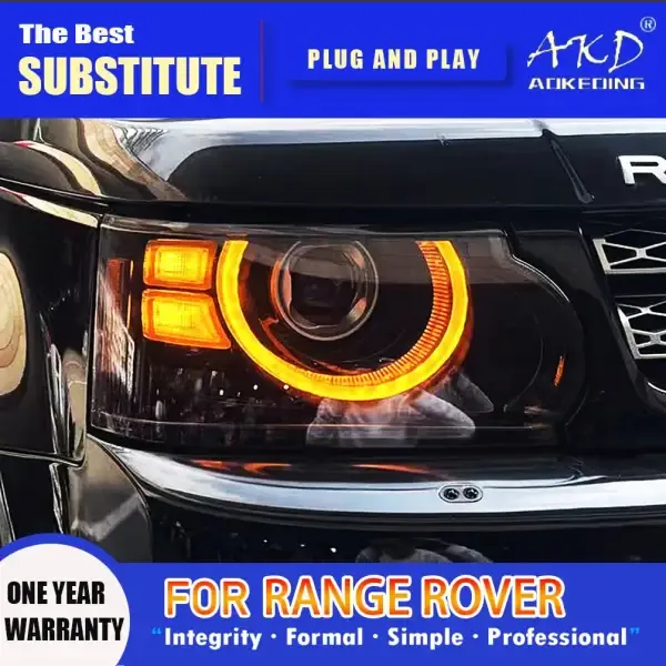 LED Headlight DRL Turn Signal High Beam Angel Eye Projector Lens Compatible With Range Rover 2005-2013