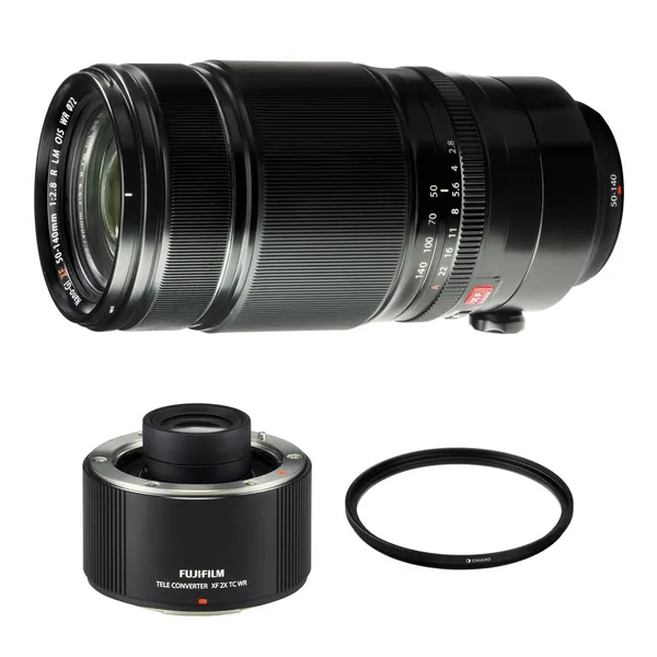 FUJIFILM XF 50-140mm f/2.8 R LM OIS WR Lens with 2x Teleconverter and UV Filter Kit