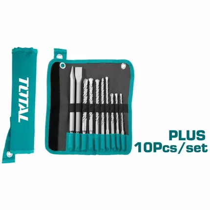 Total Drill Bit Set Hammer and Chisel 10pcs TACSD19101