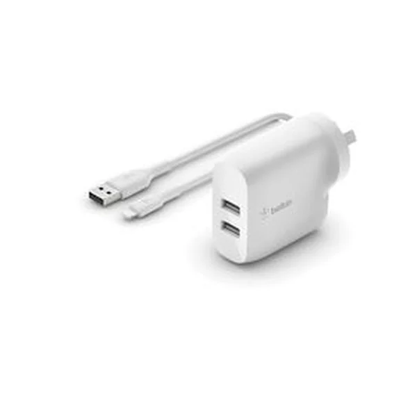 Belkin BoostCharge Dual USB-A Wall Charger 24W + Lightning to USB-A Cable