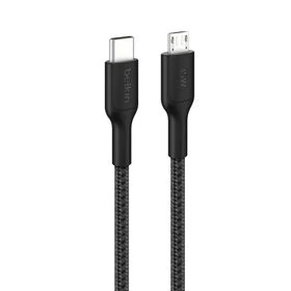 Belkin BoostCharge Pro USB-C to Micro-USB Braided Cable 15W, 3.3ft/1m, Black