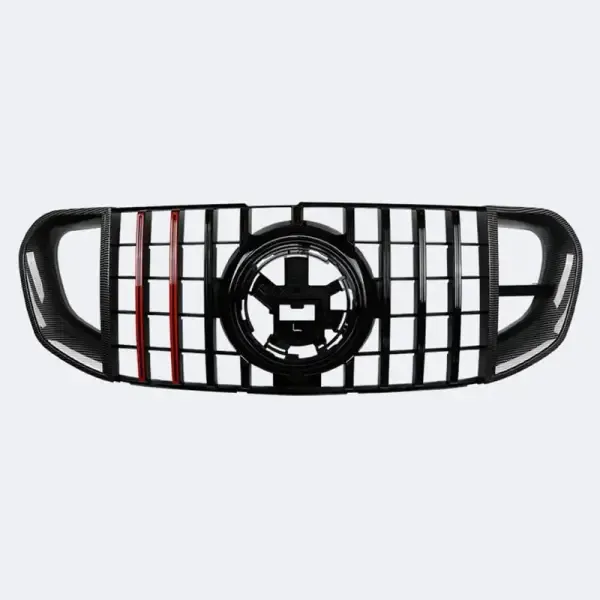 AMG Sports Front Bumper Show Grill Brabus Style Black Red Carbon Fiber Look CC-5028 Compatible With Mercedes GLS W167 2019-2024