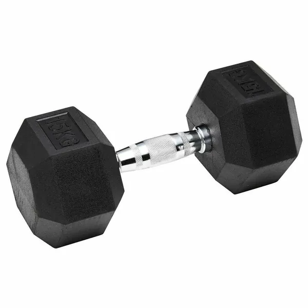 Shen Commercial Rubber Hexagonal Dumbbell 15kg With Chrome Handle