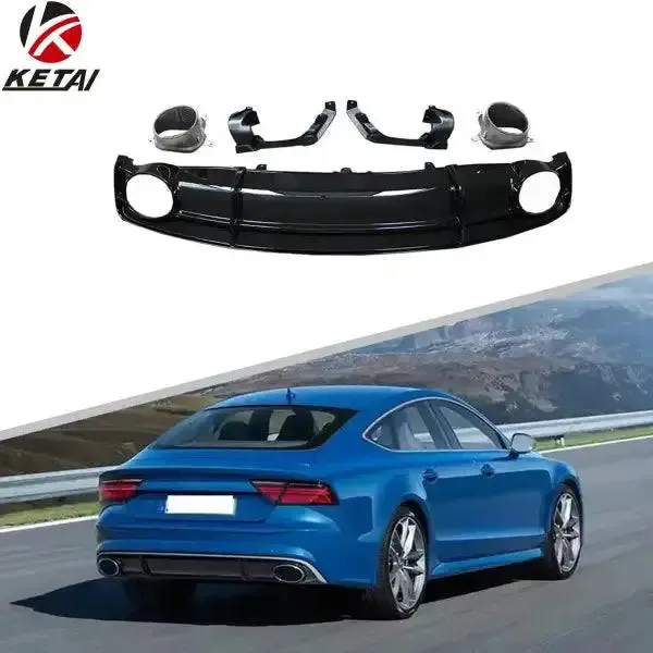 Normal RS7 Style Car Bumper Body Accessories Rear Diffuser with Tail Pipe Compatible With AUDI A7 2016-2018