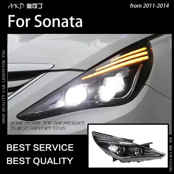 Dynamic Signal LED Headlight DRL Bi Xenon Compatible With Hyundai Sonata 2011-2014