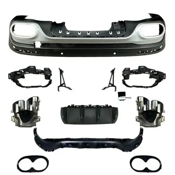 Rear Diffuser Lip Splitter Skirts Flag Spoiler With Exhaust Tips Chrome Black Zst-279 Cf CC-4370 Compatible With Mercedes Glb X247 2020-2021 Glb35 Glb45 Amg