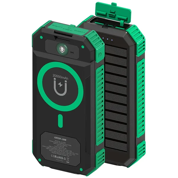 Green Lion Solar Flex 20000mAh Power Bank - Green & Black