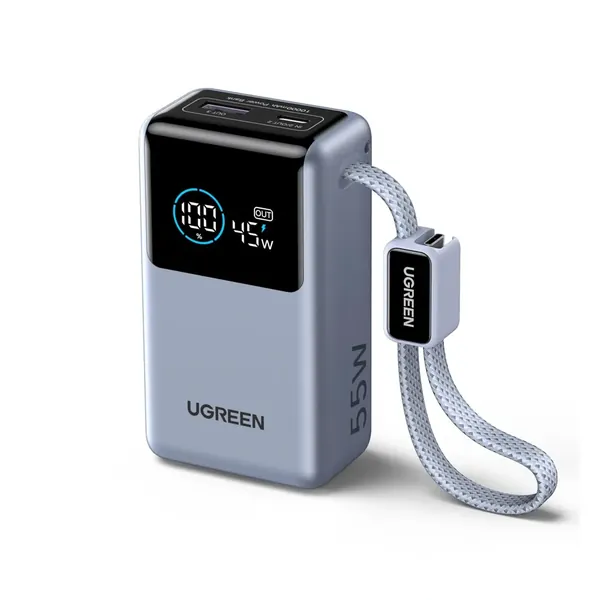 UGREEN 10,000mAh 55W Nexode Pro Smart Digital Display Mini Power Bank with Build-in Type-C Cable