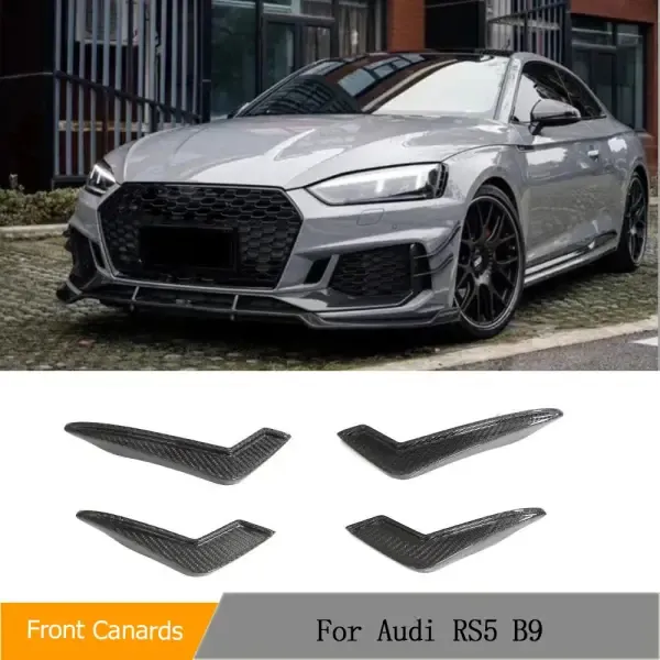 Front Body Kits Splitters Canards Realcarbon Fiber Car Front Canards Fins Compatible With Audi A5 S5 Sline RS5 B9 2018-2020