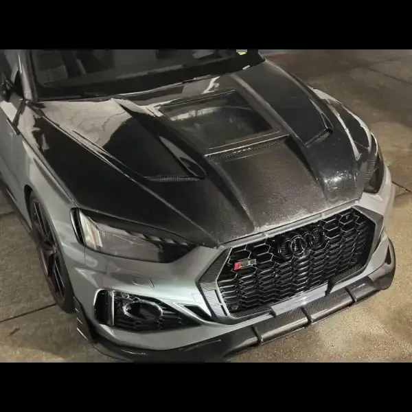Real Carbon Fiber Clear Glass Front Bumper Engine Hood Vent Cover Compatible With Audi A5 S5 RS5 B9 2017-2020