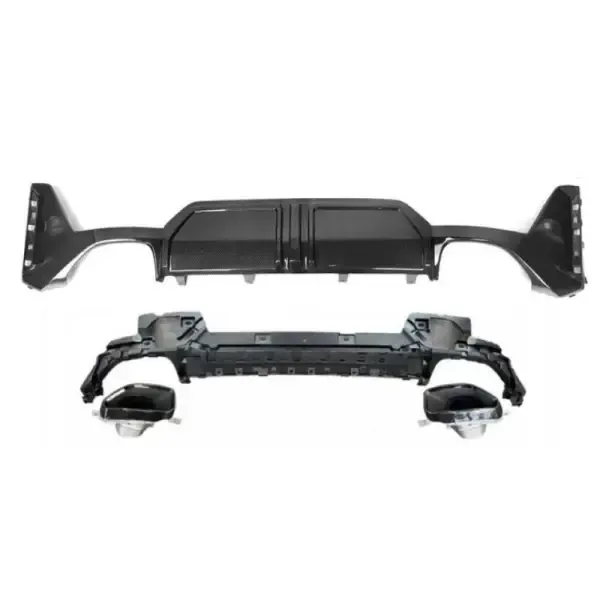 M Performance Mp Rear Bumper After Lip Diffuser Carbon Fiber Looks With Silver Tips CC-3654 Compatible With Bmw 3 Series Lci 340i G20 G28 2023+