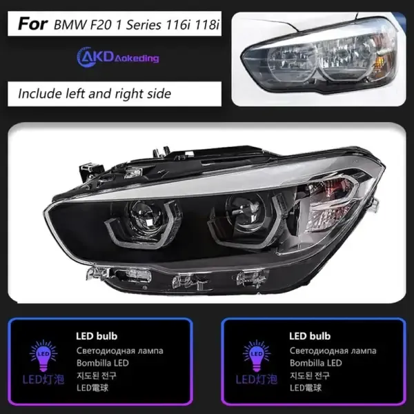 LED Headlight DRL Turn Signal High Beam Angel Eye Projector Compatible With BMW F20 1 Series 116I 118I 2015-2018
