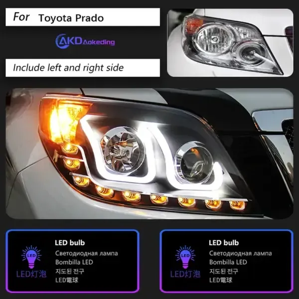 LED Headlight Projector Lens Front DRL Signal Automotive Compatible With Toyota Prado 2010-2013