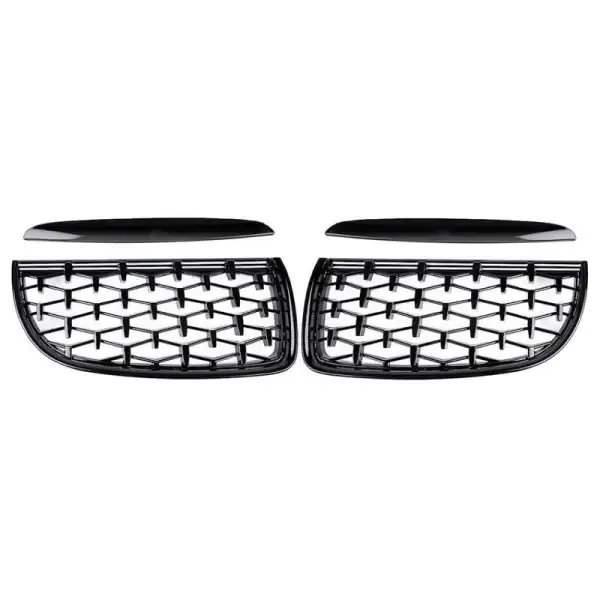 Front Bumper Show M3 Sports Grill Diamond Black CC-3076 Compatible With Bmw 3 Series E90 2005-2007 Pre Lci