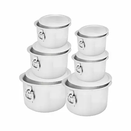 Nadstar8 Aluminium Sufuria 6pcs with Lid & Handle 29L, 31.5L, 34.5L, 37.5L, 39.5L, 42.5L Cookware Set Tope Cooking Pot for Commercial Use - Gauge 13 Kitchen Heavy Duty Tapela