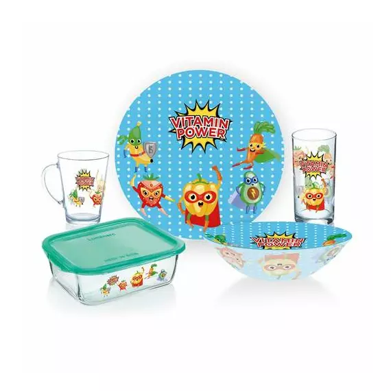 Luminarc Kids Glass Dinner Set Vitamin Power Junior 5pcs P7869