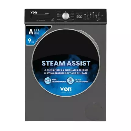 Von Front Load Washing Machine 9KG, Silver Inverter Motor VALW-09FVK