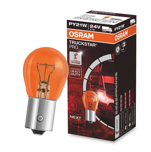 OSRAM TRUCKSTAR PRO Halogen Signal Lamp PY21W, (24V, 21W), BAU15s 7510TSP