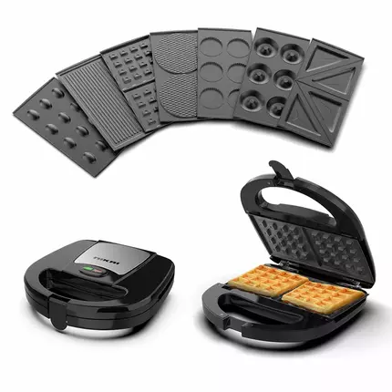 Nikai Sandwich Grill & Multi Snack Maker 750W 2 Slot Non-Stick 7-in-1 Interchangeable Plates for Grill, Toaster, Pancakes, Cookies, Waffles, Donuts, Cupcakes & Nutties, Dishwasher Safe - NGT727D