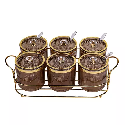Nadstar1 Seasoning Pots 6pcs Set Condiment Pots Food Container with Lids and Spoons ST0606-1/2
