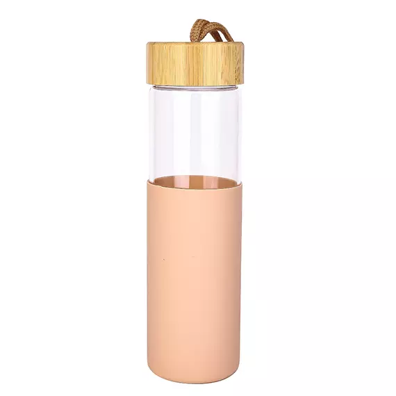 Nadstar1 Glass Bottle 650ML Water Bottle Reusable Bottle with Bamboo Lid & Cover 9113-650