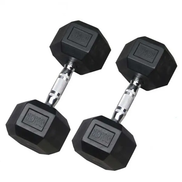 Rubber Hex Dumbbells - 10kg - Set Of 2
