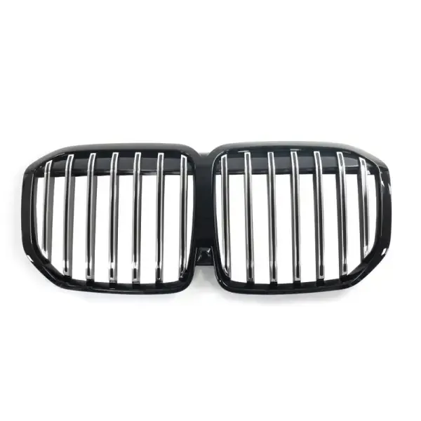 Front Bumper Single Line Show Grill Glossy Black Silver CC-3861 Compatible With Bmw X7 G07 Lci 2023+