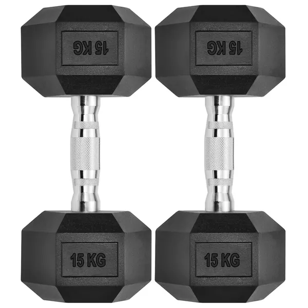 15Kg Pairs - Premium Rubber-Coated Hex Dumbbells Pair