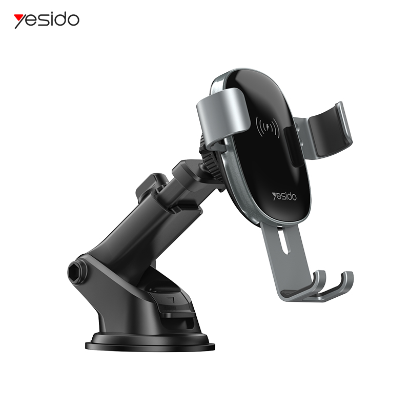 Yesido C123 Cellphone Mount Holder | Double Base Mobile Car Phone Holder With 15W Qi Wireless Charging