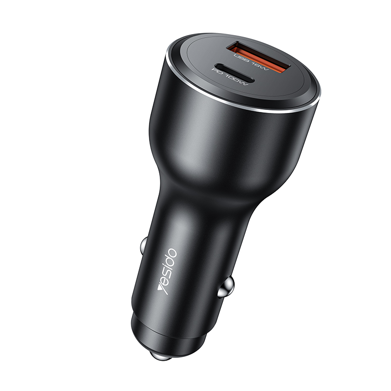 Yesido Y65 118W Super Fast Charging Aluminum Alloy QC18W+PD100W USB & Type-C Dual Ports Car Charger