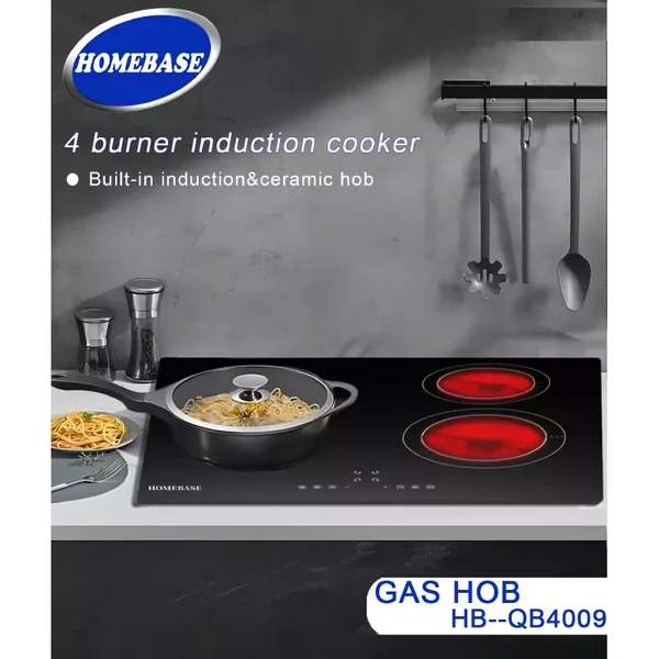 Homebase Built in Cooker 2 Induction, 2 Ceramic Plates Glass Top HB-QB4009