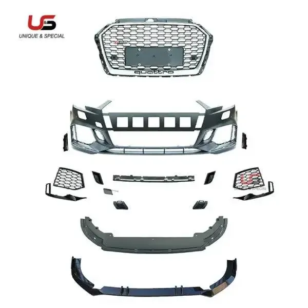 Auto Body Kit Modified to RS3 Style Front Bumper with Grille PP Material Compatible With Audi A3 2017-2019