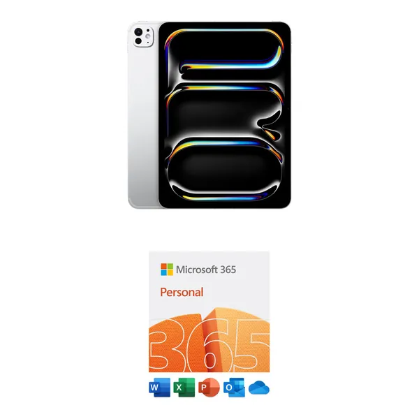 Apple 11" iPad Pro M4 Chip Kit with Microsoft 365 Personal 1-Year License (Standard Glass, 256GB, Wi-Fi Only, Silver)