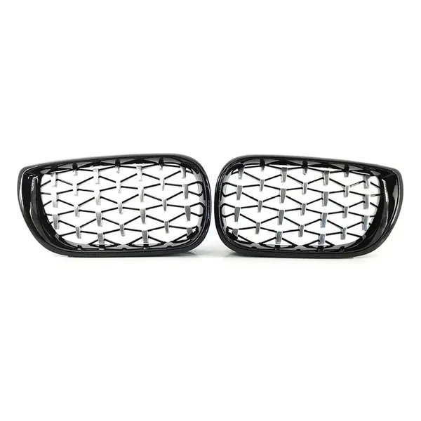 Upgrade Front Bumper Show Grill Diamond Chrome Black 2 Door CC-9147 Compatible With Bmw 3 Series E46 Lci 2001-2004