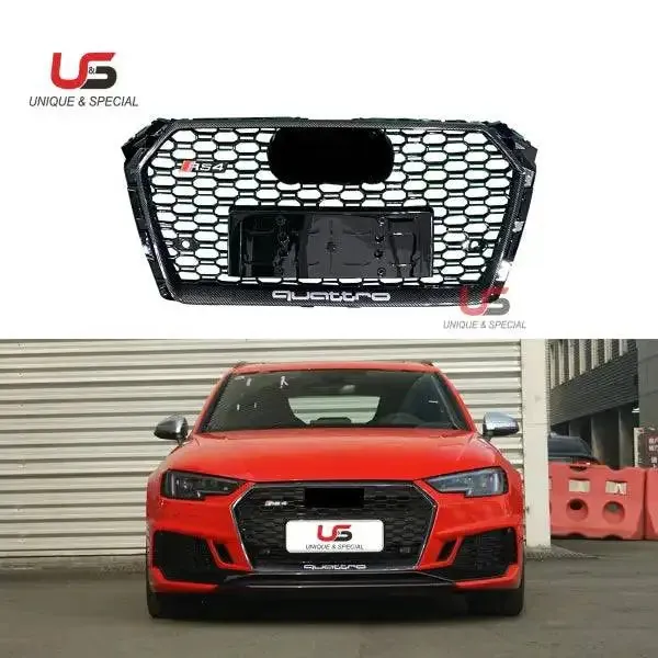 Honeycomb Carbon Fiber Frame Black Net Grilles Compatible With Audi A4 B9 Rs4 2017 2018 2019 2020