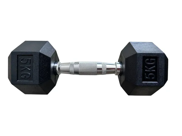 Hexagonal Rubber Coated Dumbbell - 5kg
