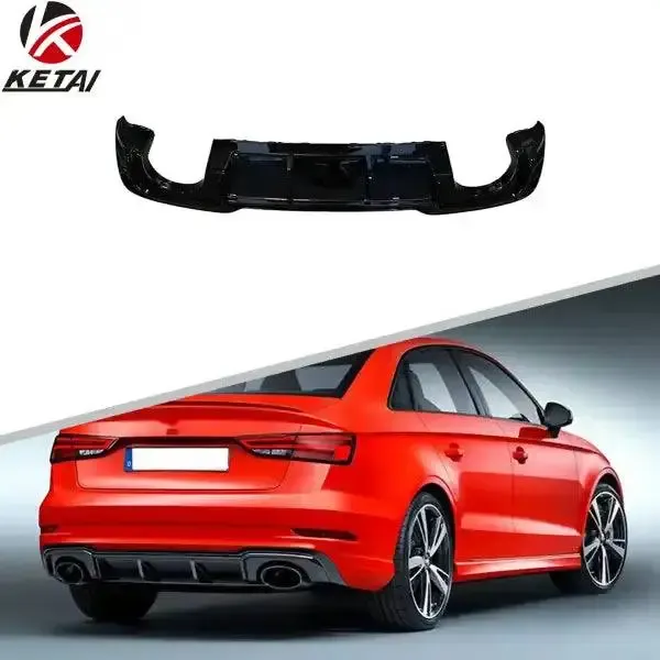 Gloss Black S-Line RS3 Style Rear Diffuser Compatible With AUDI A3 Sedan 2017-2020