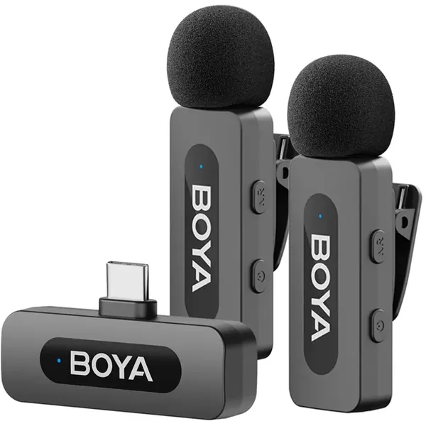 BOYA BY-V20 2.0 Ultracompact 2-Person Wireless Microphone System with USB-C Connector for Mobile Devices (2.4 GHz)