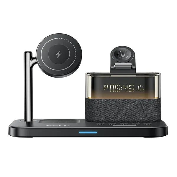 YESIDO DS37 6 in 1 Desktop Wireless Charger Stand Multi-Function Charging Station with Clock / Light