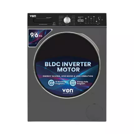 Von Front Load Washer Dryer 9/6 KG, Silver Inverter Motor VAWD-906FVK