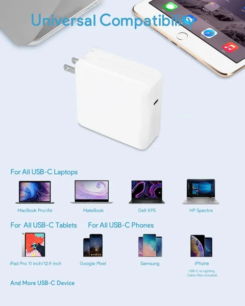 Apple Mac Book Pro Charger, 61W/67W USB C Charger Power Adapter for MacBook Pro/Air 13/14 Inch, for MacBook 12 Inch,