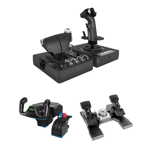 Logitech G Flight Yoke System Kit with Flight Rudder Pedals and X56 H.O.T.A.S RGB Throttle & Stick Simulation Controller