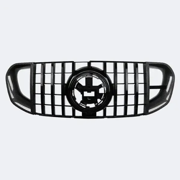 Amg Sports Front Bumper Show Grill Brabus Style Black Carbon Fiber Look CC-5029 Compatible With Mercedes Gls W167 2019-2024
