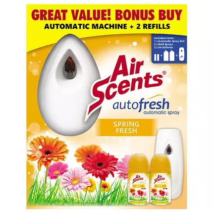 Shield-Home Air Scents Automatic Machine, Value Pack, Neutralizes Odors, Easily Refillable, Spring Fresh 250ml SH1042