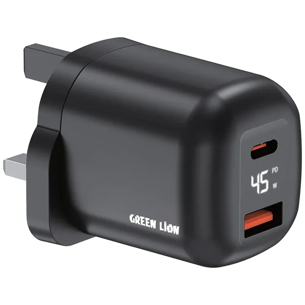 Green Lion Q-Series UK Plug USB-C & USB-A - Black