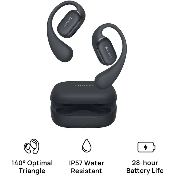 Huawei FreeArc Open-Ear Earbuds, Bluetooth Earphones with Sterling Sound, Secure Fit and Comfort, IP57 Water Resistance, 28 Hours Playtime, Sports Earphones, iOS, Android, Windows FreeArc Black